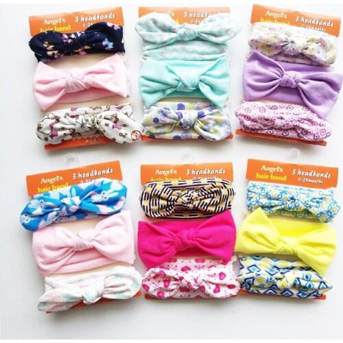 3pcs/lot Geometric Print Kid Cotton Stretch Headband Bunny Print Girls Soft Head Band Floral and Heart Print Blue Pink Hairbands