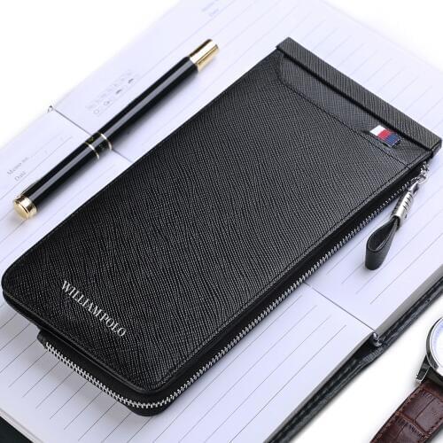 WilliamPOLO Fasion Long Luxury Brand MenWallet Genuine Leather Zipper Coin Purse Clutch Card WalLet Card Holder Man Wallet 2018