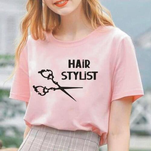 Hair Stylist Scissors Barber Print Women Tshirt Cotton Tee Shirt Femme Summer Short Sleeve Loose T Shirt Women Tops Blusas Mujer