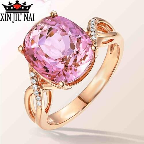 New exaggerated large pink oval crystal fashion figure 8 infinite surround AAA zircon ring female beautiful jewelry gift