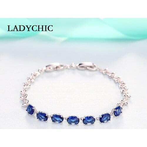 LADYCHIC Royal Blue Crystal Bracelet for Wedding Party Fashion Charm 7 PCS Zircon White Gold Bangles Women Jewelry Gift LB1005