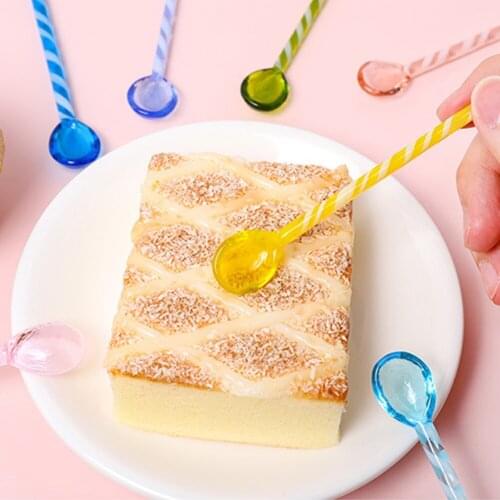 Long Handle Coffee Mixing Spoon Colorful Striped Handle Teaspoons Seasoning Spoon Ice Cream Dessert Scoop Flatware