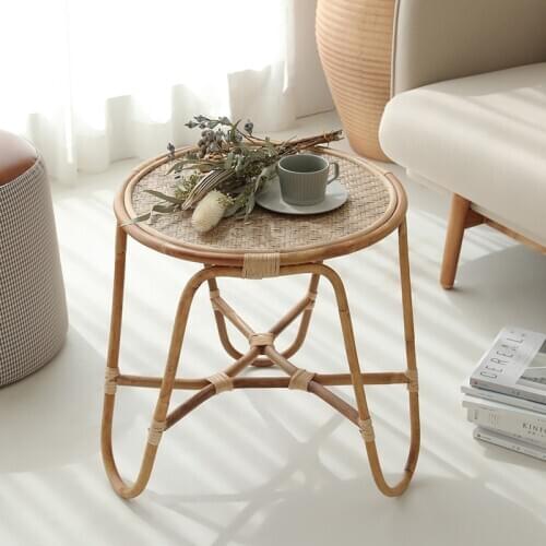 Nordic minimalist coffee table small apartment round side mesa living room tablo simple household rattan art
