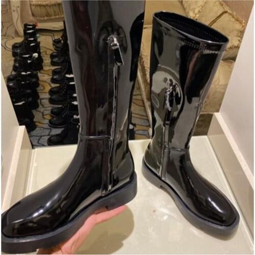 Moda botas de salto alto outono e inverno cavaleiro moda couro botas femininas botas de motocicleta sapatos de cano alto feminin