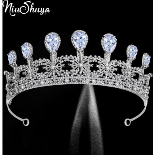 NiuShuya New Zircon Cubic Princess Bridal Tiara Wedding Crown Crystal Queen Party Graduation Hair Accessory