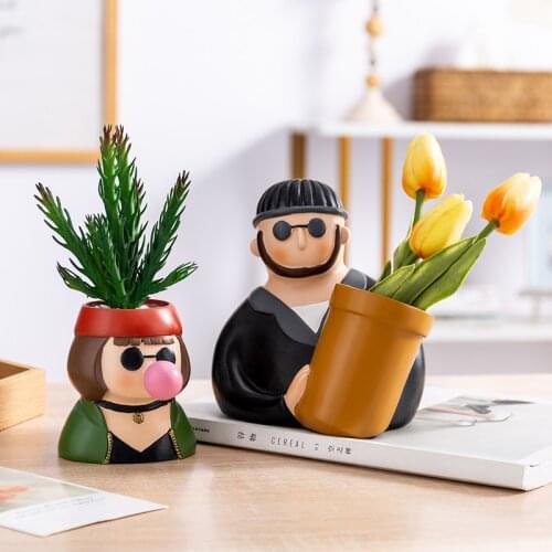 Nordic Home Decor Vase Balcony Decoration Vase Gifts Plant Pots Creative Character Flower Pot Resin Cartoon Cute Flower Pot desk