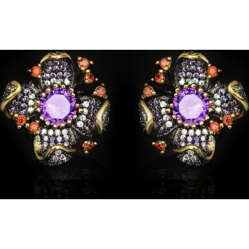 New European and American Flower Earrings Sunflower Zircon Earrings Black Gold Earrings Womens Bridal Earrings
