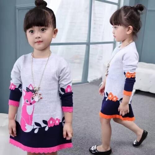 Autumn Winter New Baby Girls Fashion Cardigans Girls Character-fox Sweaters Kids Outerwear Coat Dress-style Sweaters