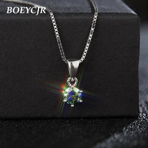 BOEYCJR 925 Silver 0.5ct/1ct/2ct Blue Green Moissanite VVS1 Engagement Elegant Wedding Pendant Necklace for Women Gift