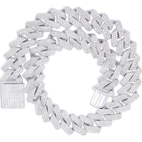 European and American hip-hop diamond three-row copper inlaid zircon Cuban necklace mens domineering chain item jewelry