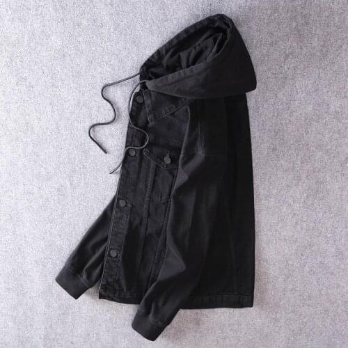 Harajuku Casual Removable Hooded Denim Jacket Mens Slim Fit Solid Long Sleeve Outerwear Vintag Coat Tops Male Motorcycle Jackets