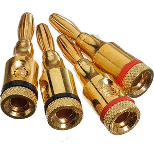 8Pcs HIFI Audio speaker plug connector 4mm 24k Gold Plated Musical Speaker Wire Banana Plug