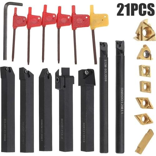 21pcs 12mm Shank 45HRC Lathe Turning Tool Holder Carbide Inserts Holder Boring Bar Lathe Cutter Metal Turning Tool Industrial