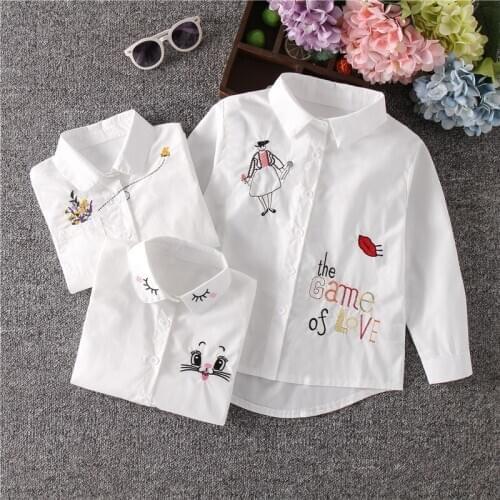Baby girl Shirt New Fashion Children Solid Cotton Tops Kids Long Sleeve Blouse embroidered White Shirts in School