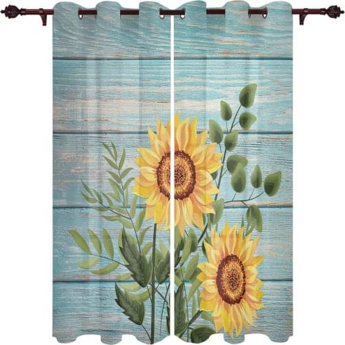 Sunflower Blue Wood Board Window Curtains Kitchen Bedroom Drapes Home Decor Luxury Curtains for Living Room