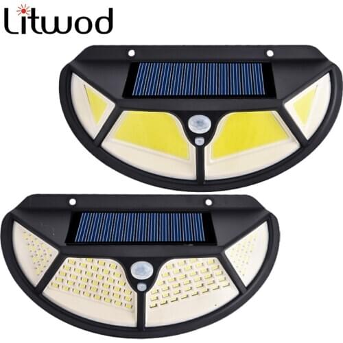 Solar PIR Sensor Street Light Outdoor Led Wall Lamp 3 Mode Motion SMD2835 102 Built in Battery Sunlight Powered Waterproof IP65