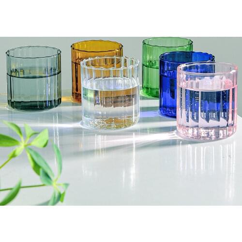 Japanese StyleG Cold and Hot Resistant Glass Cup Brewing Mugs Stripe Glass Tea Office Juice Coffee Milk Cup