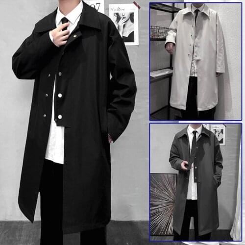Autumn Trench Coat Men Casual Stand Korean Long Trench Coat Men Gray Beige Black Long Coat Men