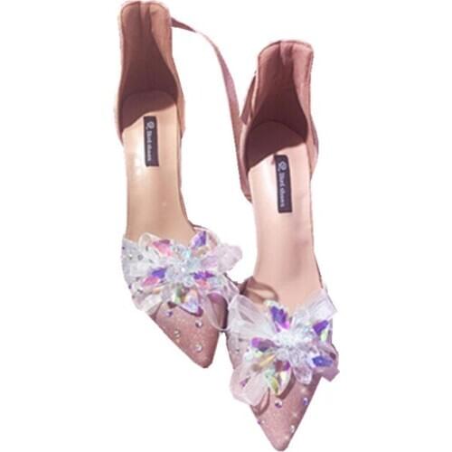 French Japanese pointed lady high heels ribbon diamond bright summer bride wedding princess Vintage Sweet Lolita Shoes cos