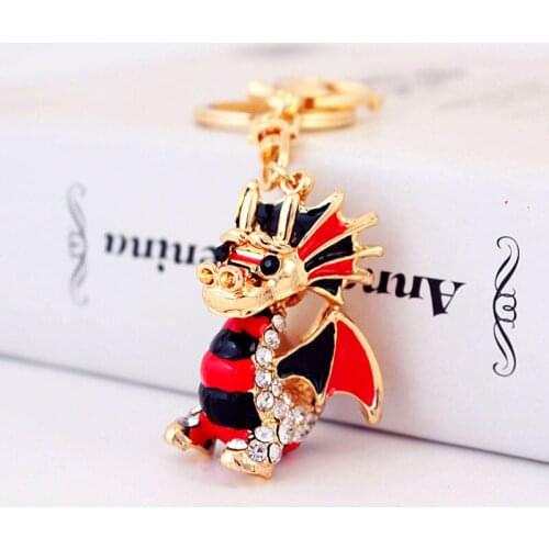 Creative Cartoon Crystal Chinese Dragon Zodiac Key Chain Metal Pendant Mens Key Ring Accessories Small Gift
