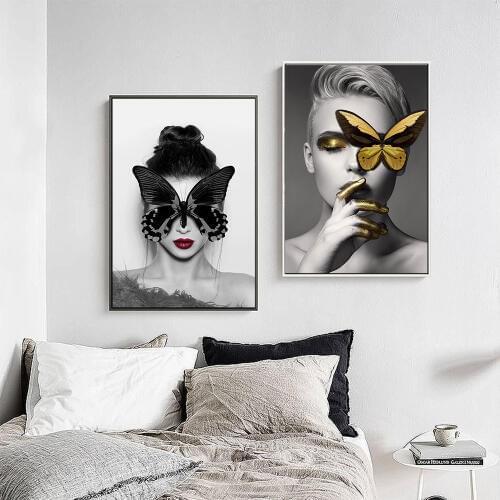 WANG ART Awakening Flower Butterfly Girl Oil Painting Canvas Poster Print Nordic Decoration Wall Picture for Living Room Modern