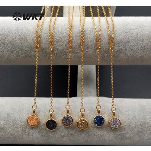WT-N1095 Wholesale Natural A-gate Stone Pendant Plating Gold Chain Round Plating Titanium A-gate Necklace For Women Jewelry Gift