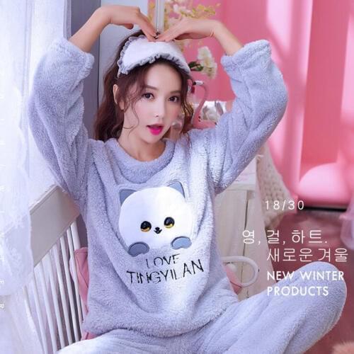 Sleepwear Female Autumn Winter Thickening Flannel Nightwear Suit Girl Fashion Home Clothes Long Sleeve Coral Velvet Pajama H5638