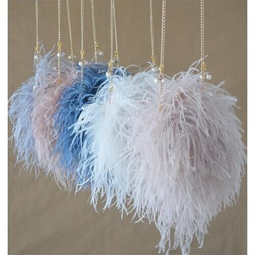 Women Bag Real Ostrich feather fur handbag Purse Wallet Party Bag Cross Body Shoulder Chain Fluffy B98