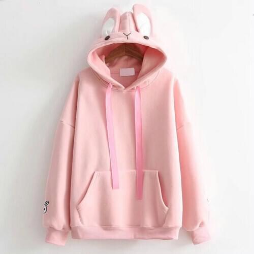 2020 New Kawaii Hoodies Women Sweatshirts With Ears Mori Girl Japan Style Embroidery Loose Plus Velvet Hooded Tracksuits