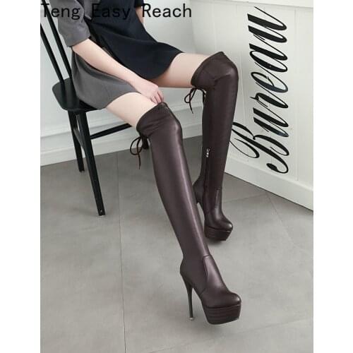 Sexy Over The Knee Boots Women Platform Fashion High Heels Thigh High Boots PU Womens Winter High Boots Shoes Black White 34567