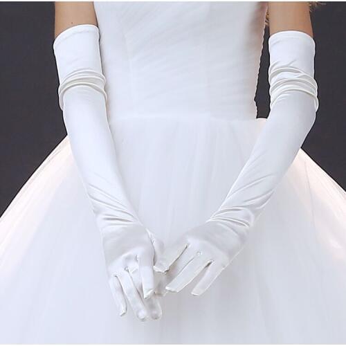 Elbow Length Long Woman Wedding Gloves Finger White Bridal Wedding Gloves 2018 New Arrival Satin Dance Gloves