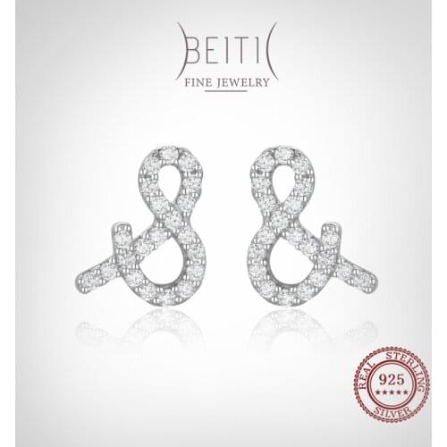 Beitil Top Quality Real 925 Sterling Silver Luxury Sparkling CZ & Symbol Stud Earrings For Women Girls Party Accessories Jewelry