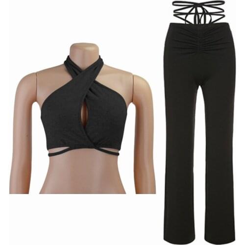 Stretch Slim-Fit Pants Suits 2021 Summer Two Piece Sets Women Cropped Sleeveless Crop Top And Flare Pants Matching Set Outfits