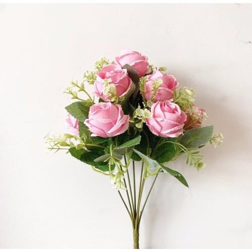 1*Bouquet Flowers 9 Heads 1 Bouquet Artificial Silk Lotus Rose Flowers Bride Flower For Wedding 100% Brand New And High Quality