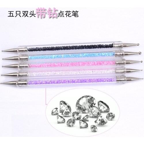 1 Pcs Professional Nail Art Tool 2 Ways Acrylic Handle Rhinestone Swirl Marbleizing Steel Dotting Pen Decoration Manicure Tool