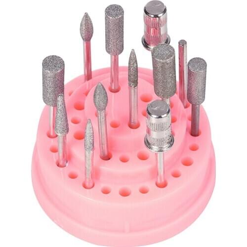 1PC 48Hole Pink Organizer Manicure Storage Box Displayer Nail Drill Bit Holder Stand