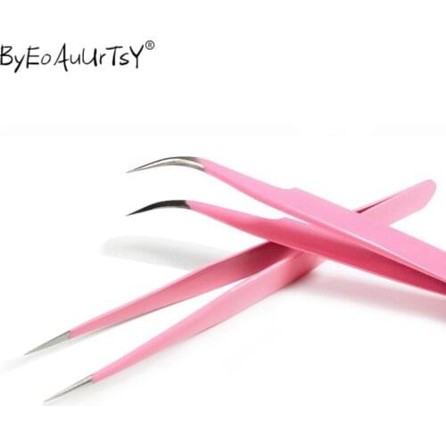 2pcs Original Pink vetus tweezers Stainless Steel Anti-static Tweezers for Eyelash Extensions CS-12/15 Straight/Curved Tweezers