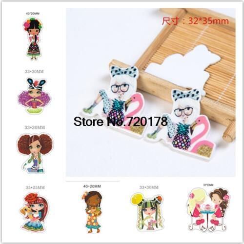 30pcs/50pcs cartoon girl plastic flat back planar resin for DIY Craft Supplies 1.2inch JOR73