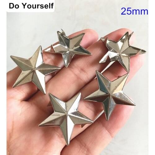 30 pcs Silver 25mm Pentacle Taper Type STUDS Nailheads Star Rivet Punk DIY Bag Clothes Accessories