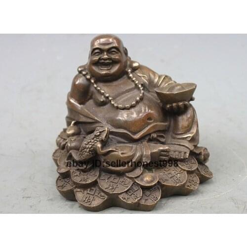 5Chinese Tibet Buddhism Attract Wealth Gold toad Maitreya Buddha Bronze Statue