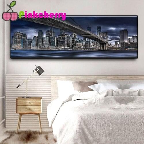 Full Square Round Diamond Painting Bridge 5D NEW YORK DARK NIGHT Diamond Embroidery Cross Stitch Decoration Diamond Art k604