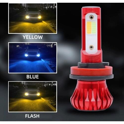 Car Led Headlights H1 H7 9005 Led H3 H11 50000H 9-36V Car Lights Dual Tricolor Flashing Car Lights Car Fog Lights 6000K 8000K