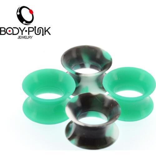 BODY PUNK 4 PCS Ear Plugs High Quality Body Jewelry Teal Black Swirl Silicone Eyelet Ear Plug Ear Piercing Fashion Body Jewelry