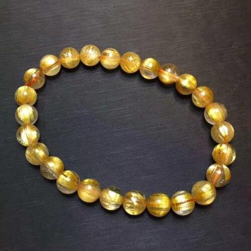Brazil Natural Gold Rutilated Quartz Clear Round Beads Bracelet 7mm Women Men Fashion Wealthy Stone Genuine AAAAAA
