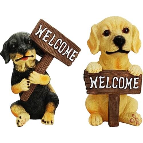 Dog Welcome Sign Garden Decor Statue, Polyresin, Lawn Sculptures, Animals Sculpture Front Yard Garden Ornaments