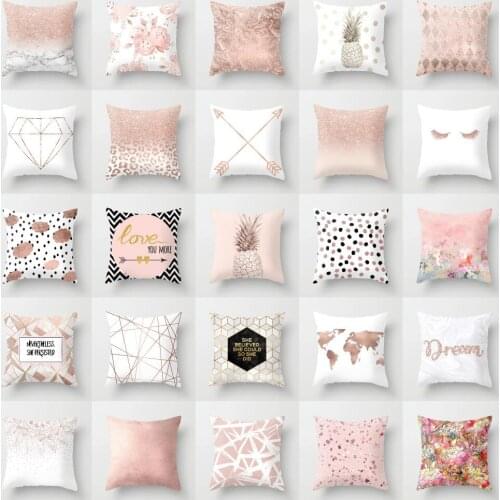 Nordic Style Pink Pillow Marble Geometric Series Waist Rest Cover Sofa Cushion with Removable