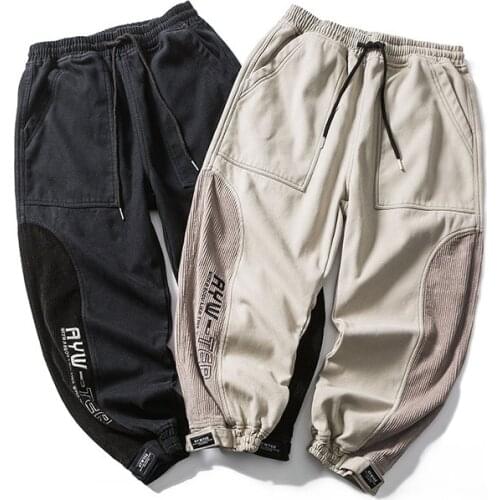 Hip Hop Jeans Men Joggers Japanese Fashion Men Jeans Loose Fit Corduroy Spliced Designer Cargo Pants Harem Trousers Streetwear
