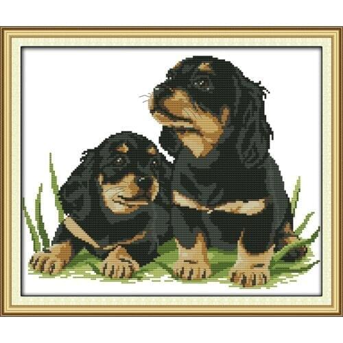 Everlasting Love Two Dogs (3) Chinese Cross Stitch Kits Ecological Cotton Stamped 14CT 11CT DIY Gift Wedding Decoration For Home