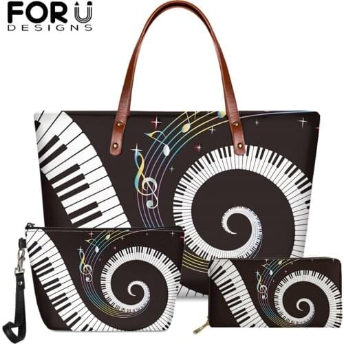 FORUDESIGNS 2021 Stylish Shoulder Bag Woman Music Notes Print Handbag Big Casual Totes Female Pu Leather Wallet Makeup Sac Femme