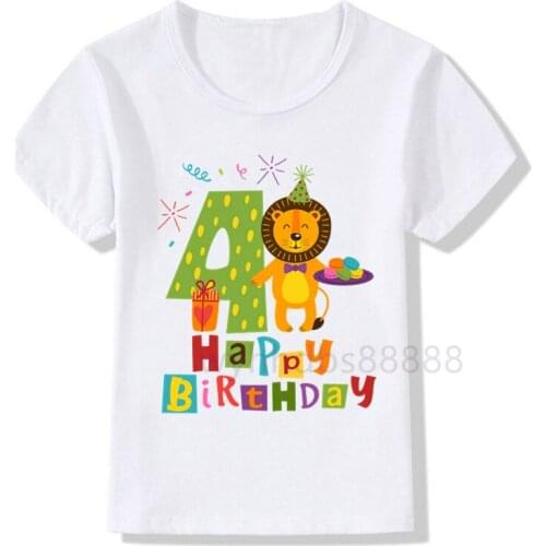 Boys Animals Birthday Number Print T Shirt Children Birthday Boy Dino Party T-shirts Boy&Girl Funny Panda Gift Tshirt Present